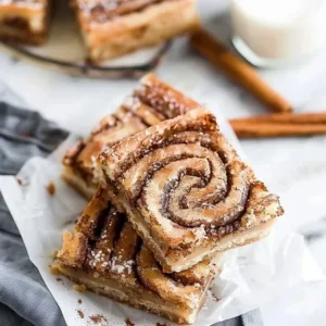 Delicious cinnamon roll blondies drizzled with icing on a rustic wooden table.