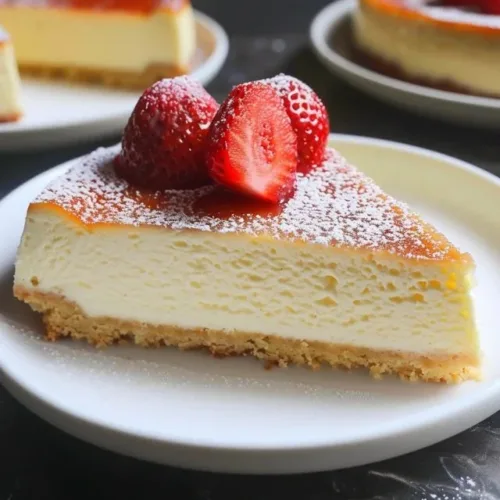 Delicious 3-Ingredient Creamy Yogurt Cake on a white plate with fresh berries.