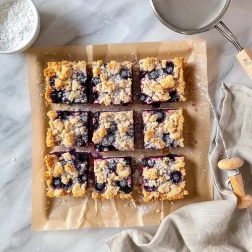 Delicious blueberry cheesecake bars topped with fresh blueberries and a crumbly crust