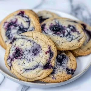 Delicious blueberry cheesecake cookies on a wooden table