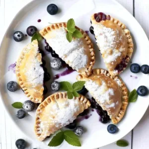 easy Blueberry Hand Pies 3 Freshly baked blueberry hand pies with a flaky crust and blueberry filling