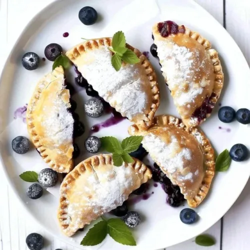 Freshly baked blueberry hand pies with a flaky crust and blueberry filling