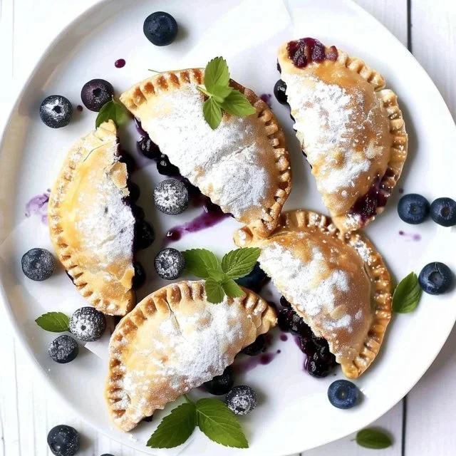 Freshly baked blueberry hand pies with a flaky crust and blueberry filling