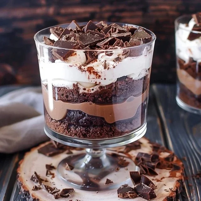 brownie-trifle-2026-04-07-141318 Decadent brownie trifle with layers of chocolate brownies and whipped cream.