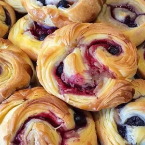 Freshly baked Cherry Cheese Danish with cherries and cream cheese filling