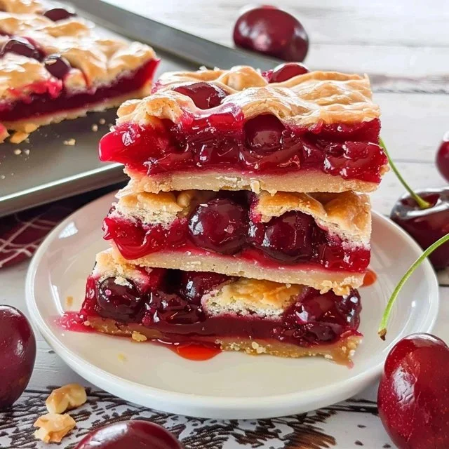 Homemade Cherry Pie Bars with a buttery crust and vibrant cherry filling