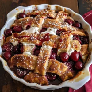 Cherry Pie Cinnamon Bake fresh out of the oven with cherries and spices