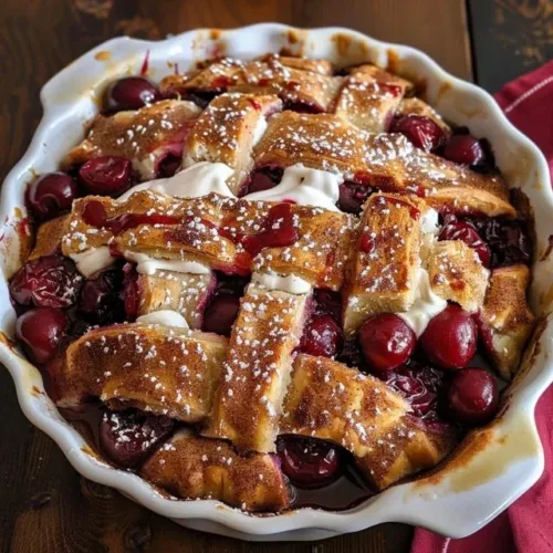 Cherry Pie Cinnamon Bake fresh out of the oven with cherries and spices