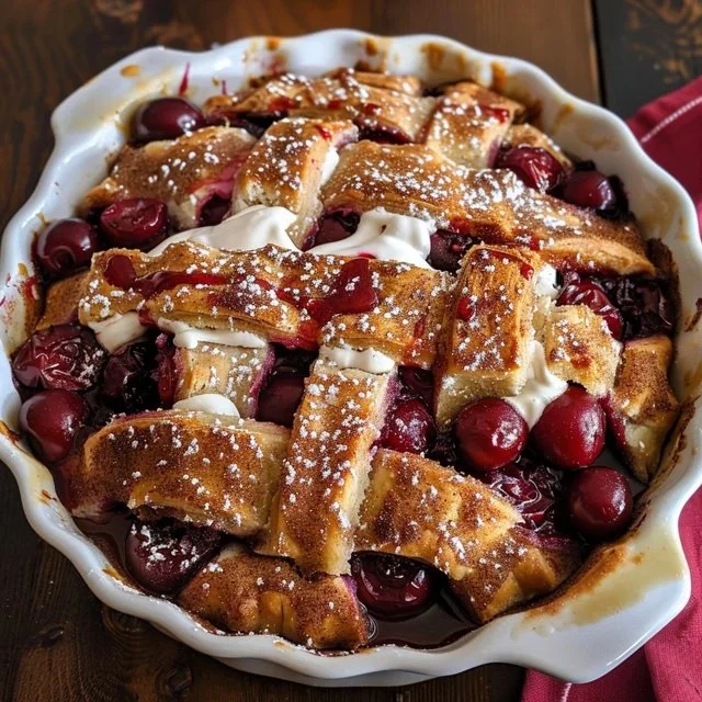 Cherry Pie Cinnamon Bake fresh out of the oven with cherries and spices
