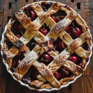 Delicious cherry pie cinnamon bake with cherries and cinnamon topping.