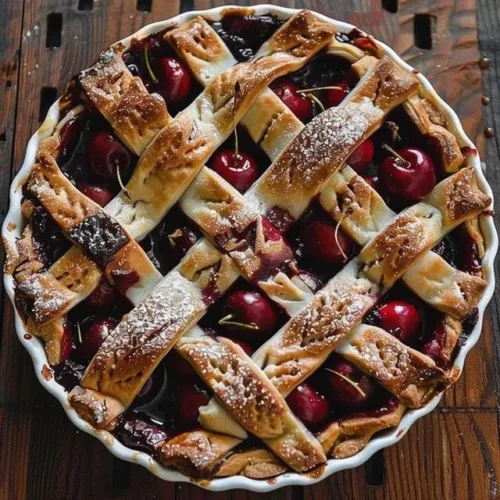 Delicious cherry pie cinnamon bake with cherries and cinnamon topping.