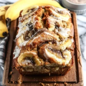 Cinnamon Swirl Banana Bread 3 Homemade cinnamon swirl banana bread on a wooden table