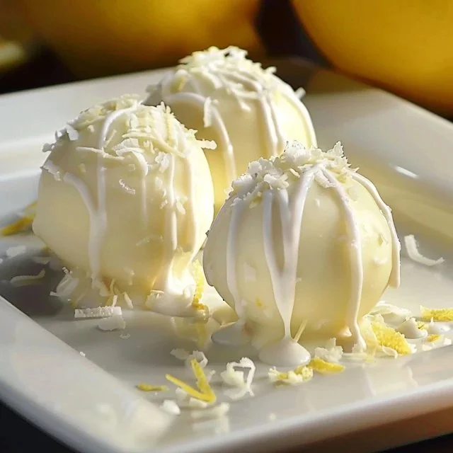 Delicious creamy lemon truffles on a white plate garnished with lemon zest.