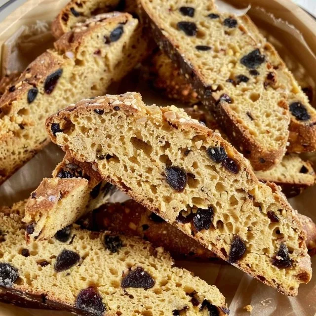 A plate of freshly baked biscotti cookies with nuts and chocolate