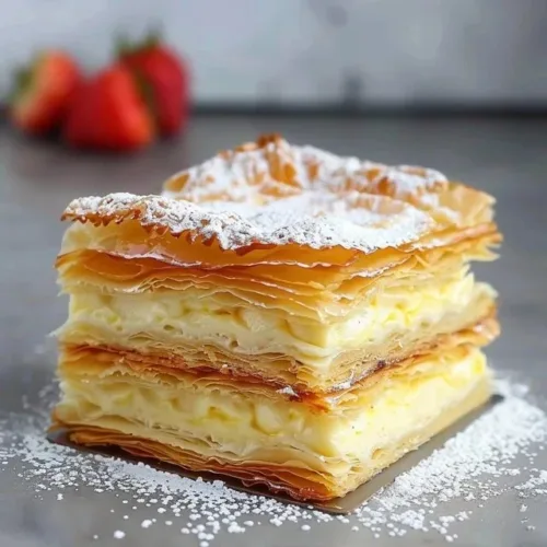 Delicious vanilla custard puff pastry cake for celebrations and special occasions.