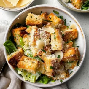 Bowl of easy homemade croutons for salads and soups