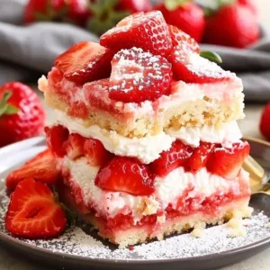 Delicious Easy Strawberry Shortcake Bars with fresh strawberries and whipped cream