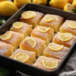 Fluffy Greek yogurt lemon coffee cake served with fresh lemon slices