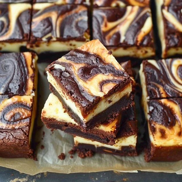 Gluten free chocolate cheesecake brownies topped with chocolate drizzle