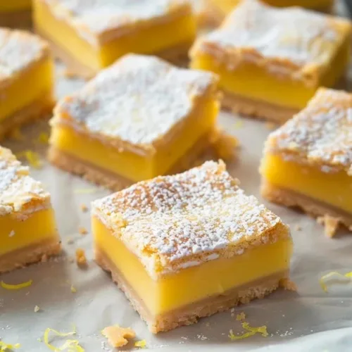 Delicious gluten-free lemon bars with a zesty lemon topping and buttery crust.