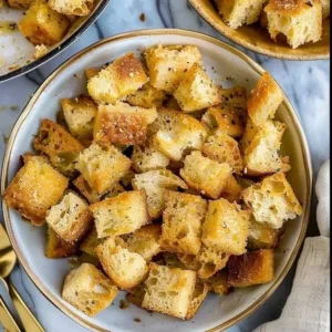 Homemade Sourdough Croutons 2 Homemade croutons made with sourdough bread, perfect for salads and soups.