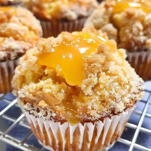 Homemade peach cobbler muffins fresh out of the oven