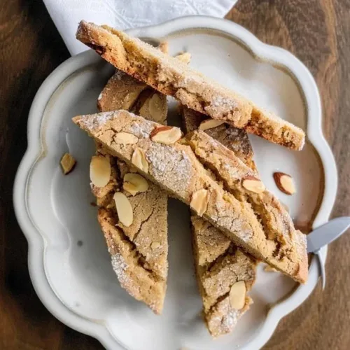 Italian Almond Biscotti cookies on a plate, perfect for coffee dipping