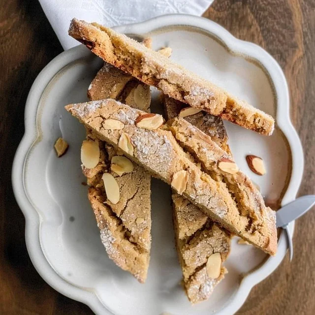 Italian Almond Biscotti cookies on a plate, perfect for coffee dipping