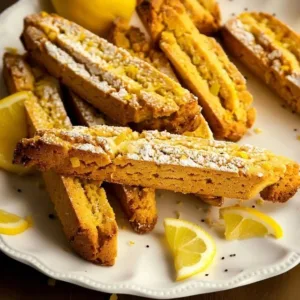 Lemon Biscotti (Authentic Italian Recipe) 3 Freshly baked lemon biscotti on a plate with zest decoration