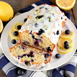 Lemon blueberry sourdough bread loaf freshly baked and sliced