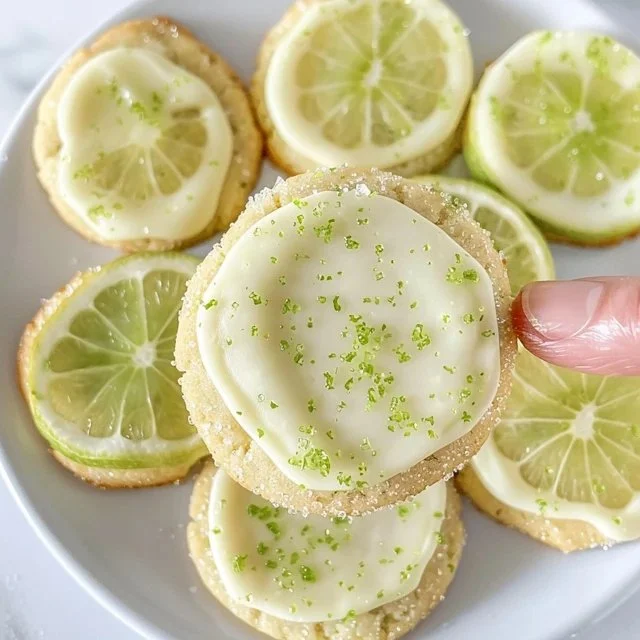 Freshly baked lime sugar cookies on a rustic wooden table
