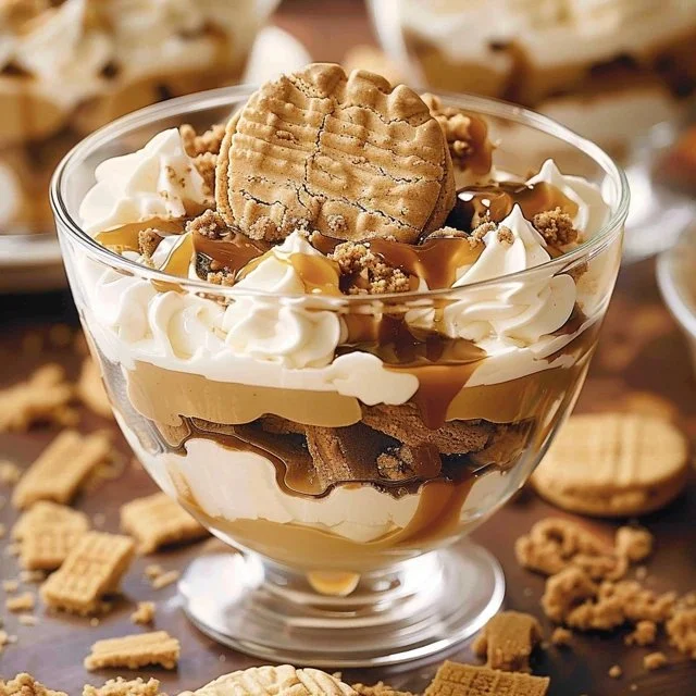 Delicious Lotus Biscoff Trifle dessert with creamy layers and crunchy Biscoff cookies