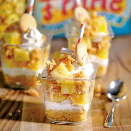 Mini Pineapple Cheesecake Trifles in elegant dessert cups