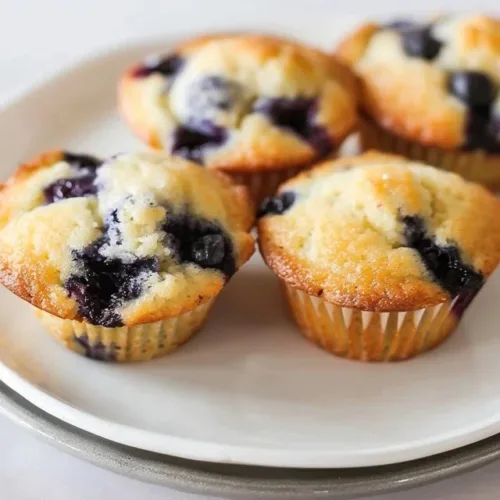 Moist sourdough blueberry muffins fresh out of the oven