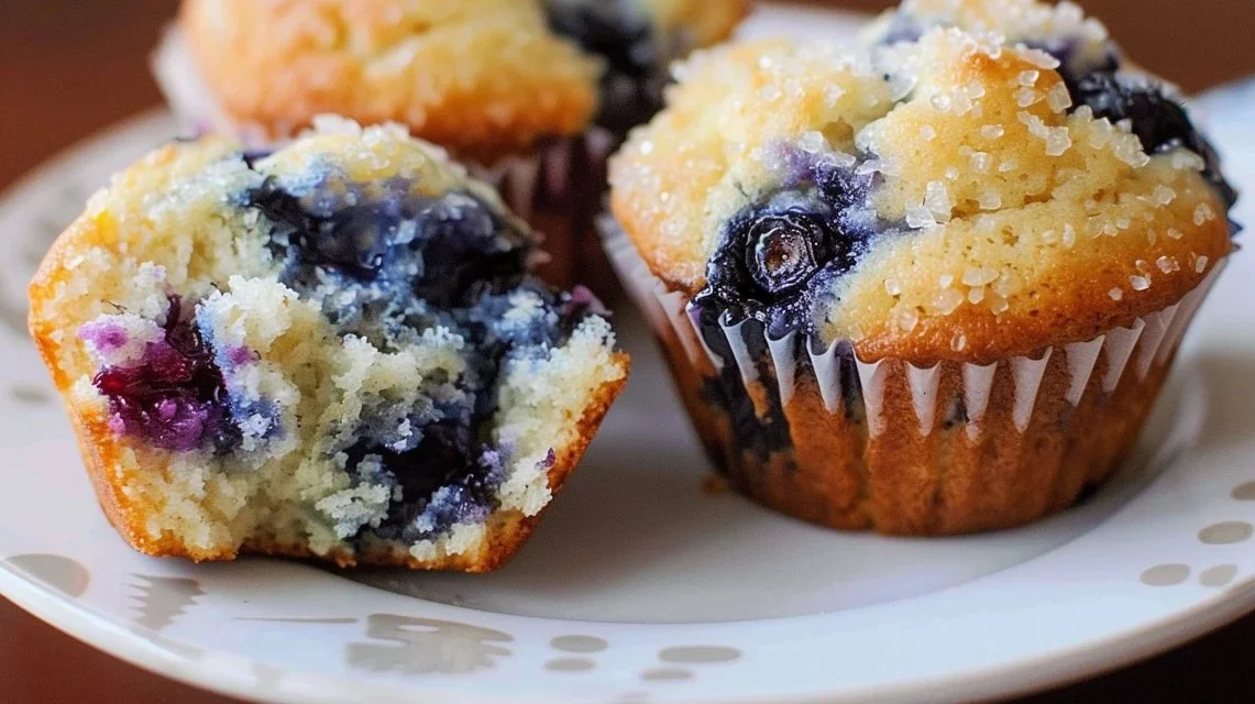 Moist Sourdough Blueberry Muffins