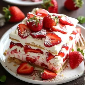 No-Bake Strawberry Icebox Cake with fresh strawberries and whipped cream