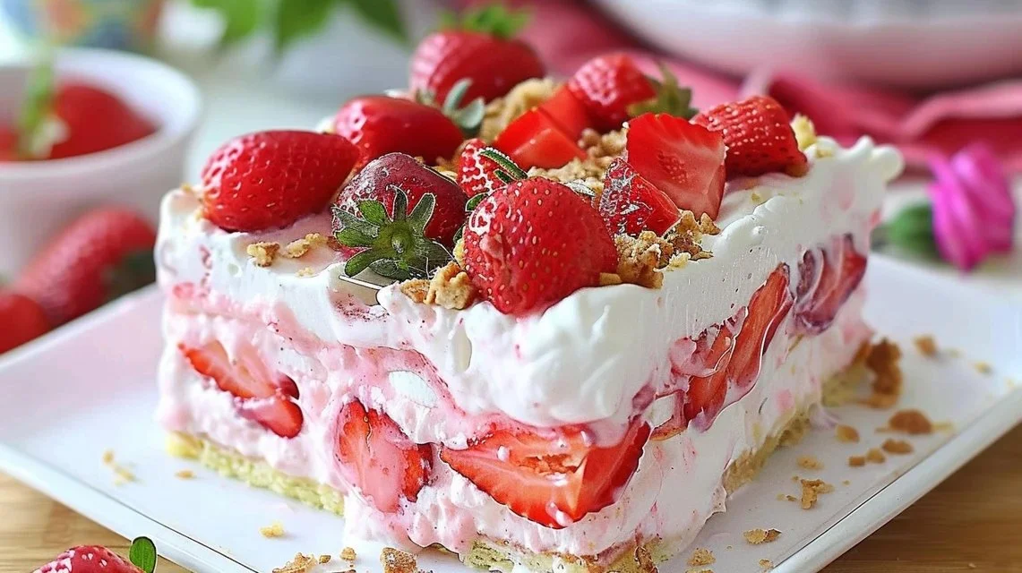 No Bake Strawberry Lasagna Cake