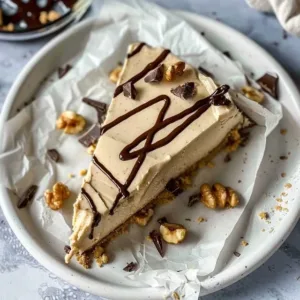 No-bake sugar-free peanut butter pie served in a slice on a plate