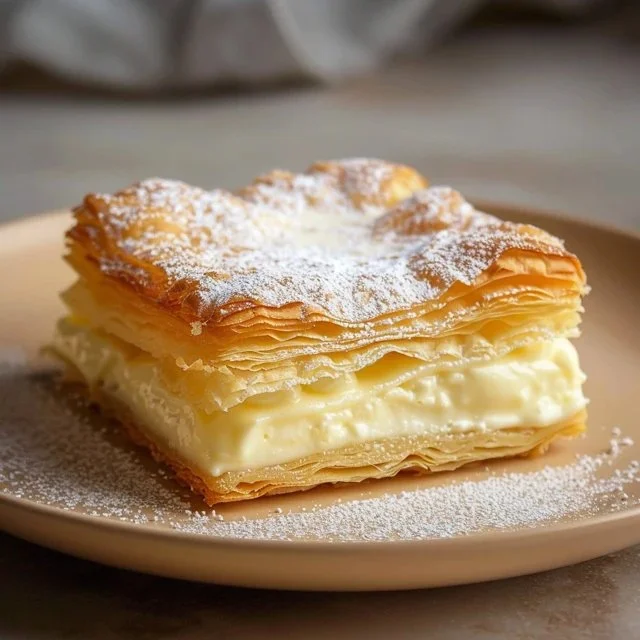 Puff Pastry Vanilla Custard Cream Squares - delicious golden treats filled with custard