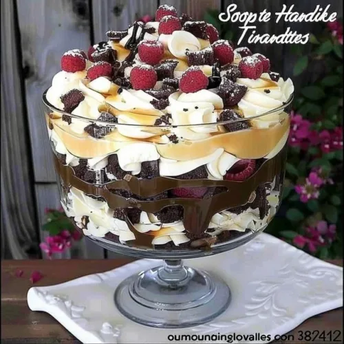 Delicious Scoop of Heaven Trifle dessert with layers of cream and fruit