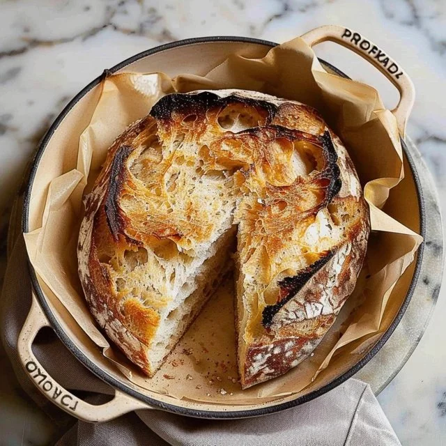 Soft and chewy sourdough bread freshly baked with a golden crust.