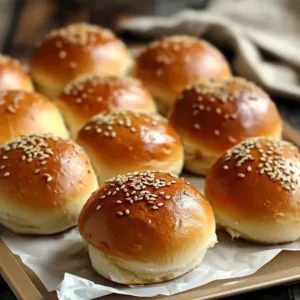 Freshly baked soft sourdough burger buns on a wooden cutting board