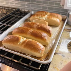 Soft sourdough hotdog buns fresh out of the oven