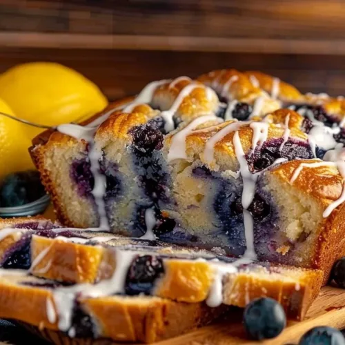 A slice of soft blueberry lemon sourdough babka topped with blueberries