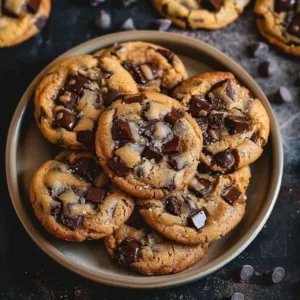 Freshly baked sourdough chocolate chip cookies on a cooling rack