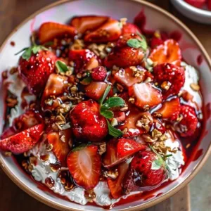 A refreshing strawberry crackle salad with vibrant strawberries and crunchy toppings