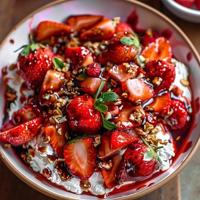 A refreshing strawberry crackle salad with vibrant strawberries and crunchy toppings