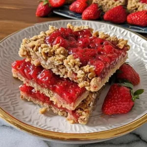 Strawberry Oatmeal Crumble Bars 3 Delicious strawberry oatmeal bars topped with fresh strawberries and oats