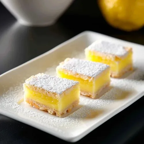 Delicious gluten free lemon bars garnished with lemon slices and powdered sugar