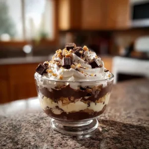 Delicious Baileys Chocolate Cheesecake Trifle with layers of chocolate and cream
